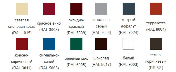 Цветовая гамма изделий Гранд Лайн с покрытием Satin