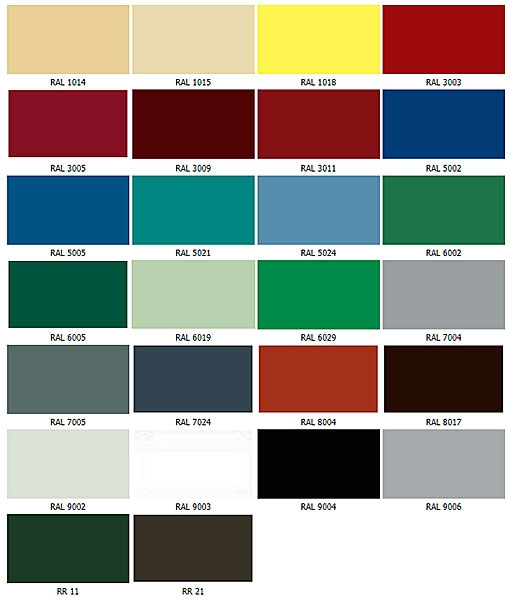 Цветовая гамма изделий Гранд Лайн с покрытием Полиэстер